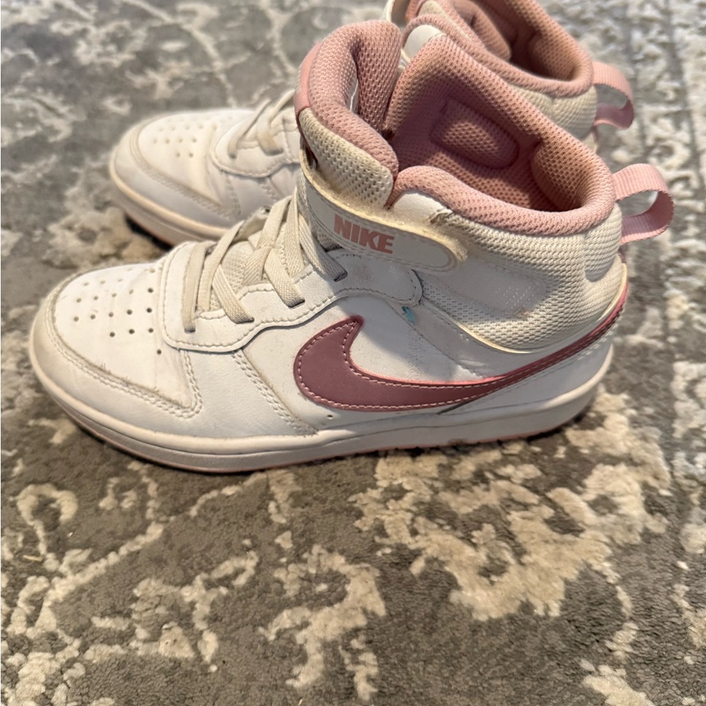 Nike White and Pink Mid-Top Sneakers with Metallic Accents